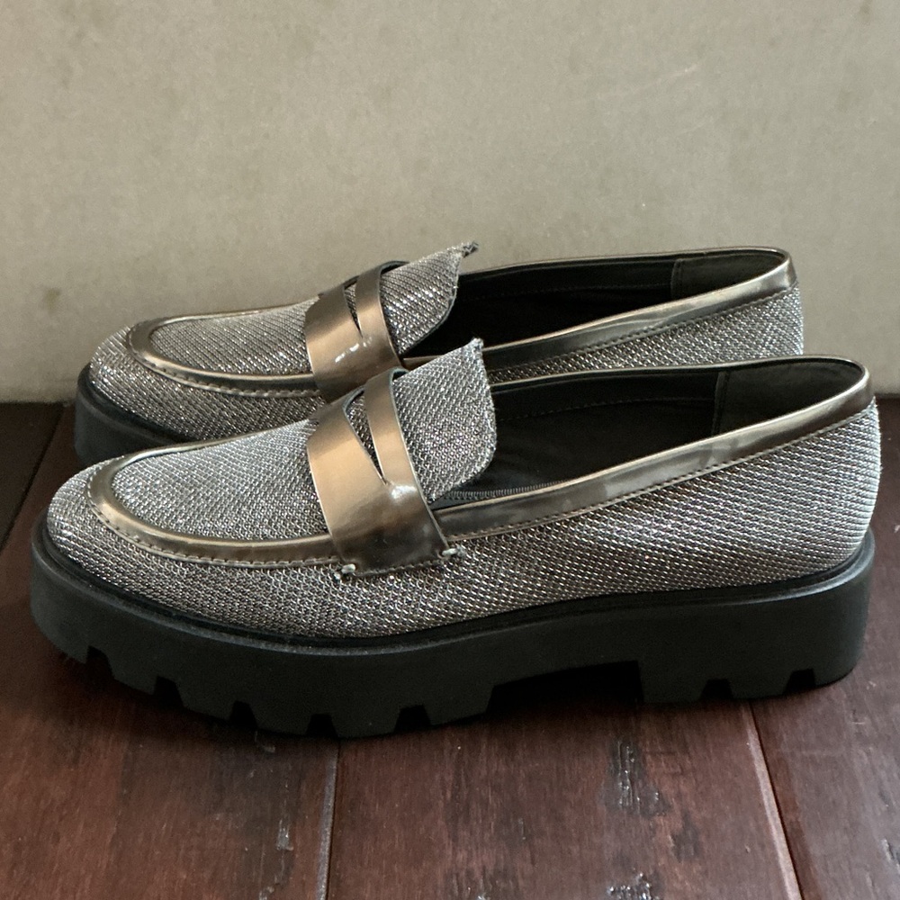 Silver Metallic Loafers with Black Soles